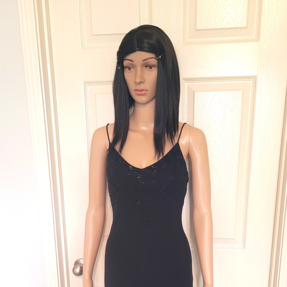 Black evening gown with fish tail bottom